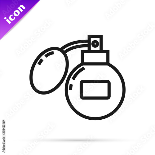 Black line Aftershave icon isolated on white background. Cologne spray icon. Male perfume bottle. Vector Illustration