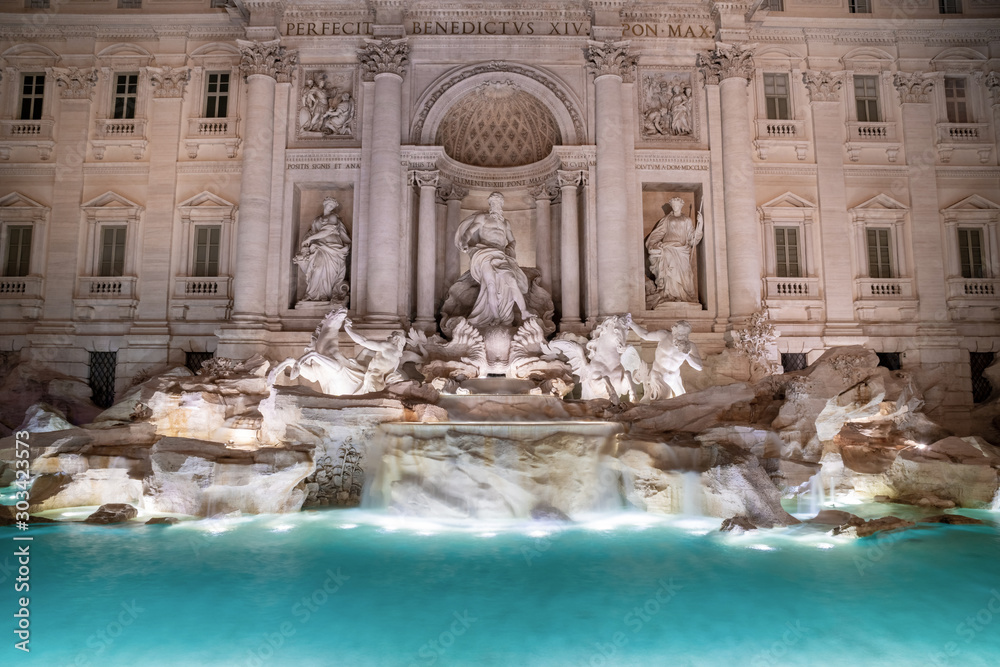 Trevi Fountain or Fontana di Trevi at night, Rome, Italy.