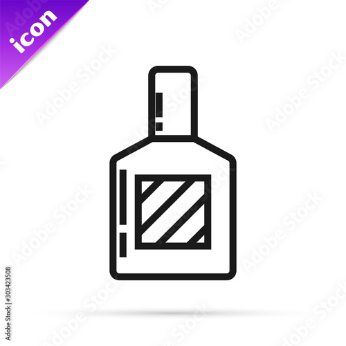 Black line Aftershave icon isolated on white background. Cologne spray icon. Male perfume bottle. Vector Illustration