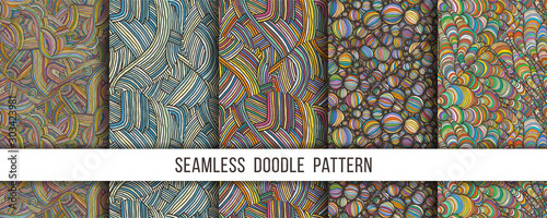 Set of hand drawn seamless grunge textures. Artistic illustration of rough graphic patterns, ethnic abstract lines