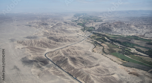Panamerican road seen from above in Nazca desert, Peru