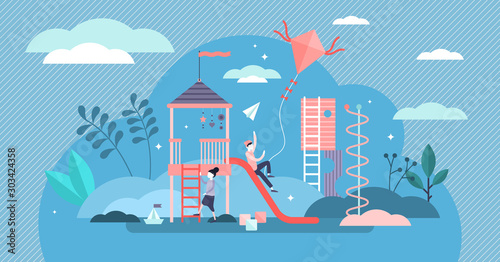 Kid playground vector illustration. Outdoor activity in tiny person concept