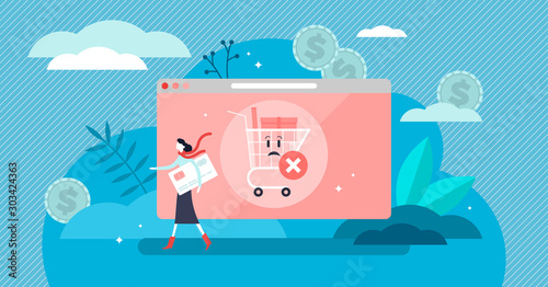 Abandoned card vector illustration. Tiny cancel purchase persons concept.