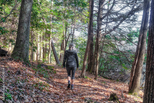 Woman hiking in the woods © Manuel