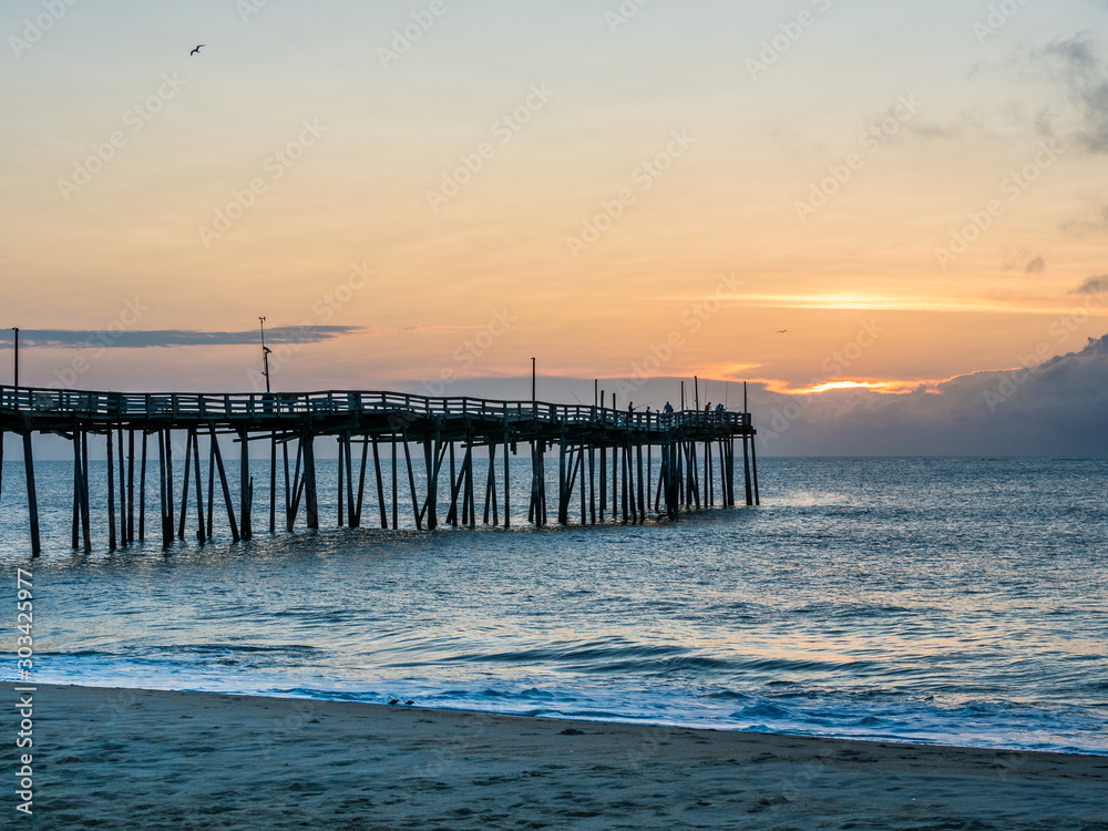 Sunrise over the fishing pier at Outer Banks North Carolina