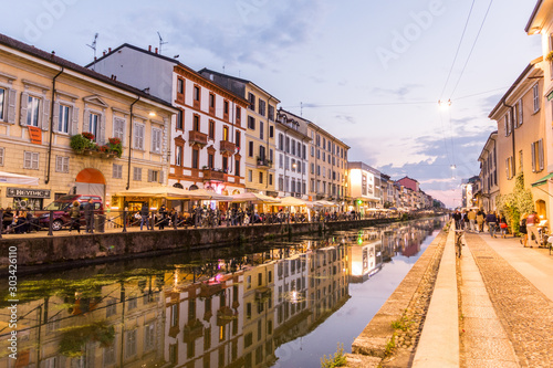 Milan Navigli river sunset photo