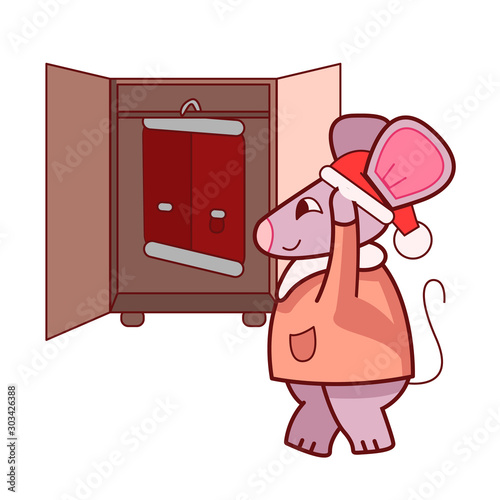 Vector illustration with cartoon mice - symbol of the Chinese new year 2020. Mice Stickers with dressing up in new year's costume and santa claus. Can be used as holiday card design elements. cartoon 
