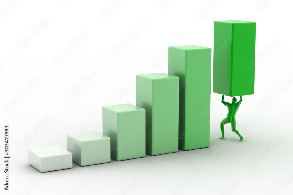 Conceptual business graph, 3d rendering isolated on white Conceptual business graph, 3d rendering isolated on white
