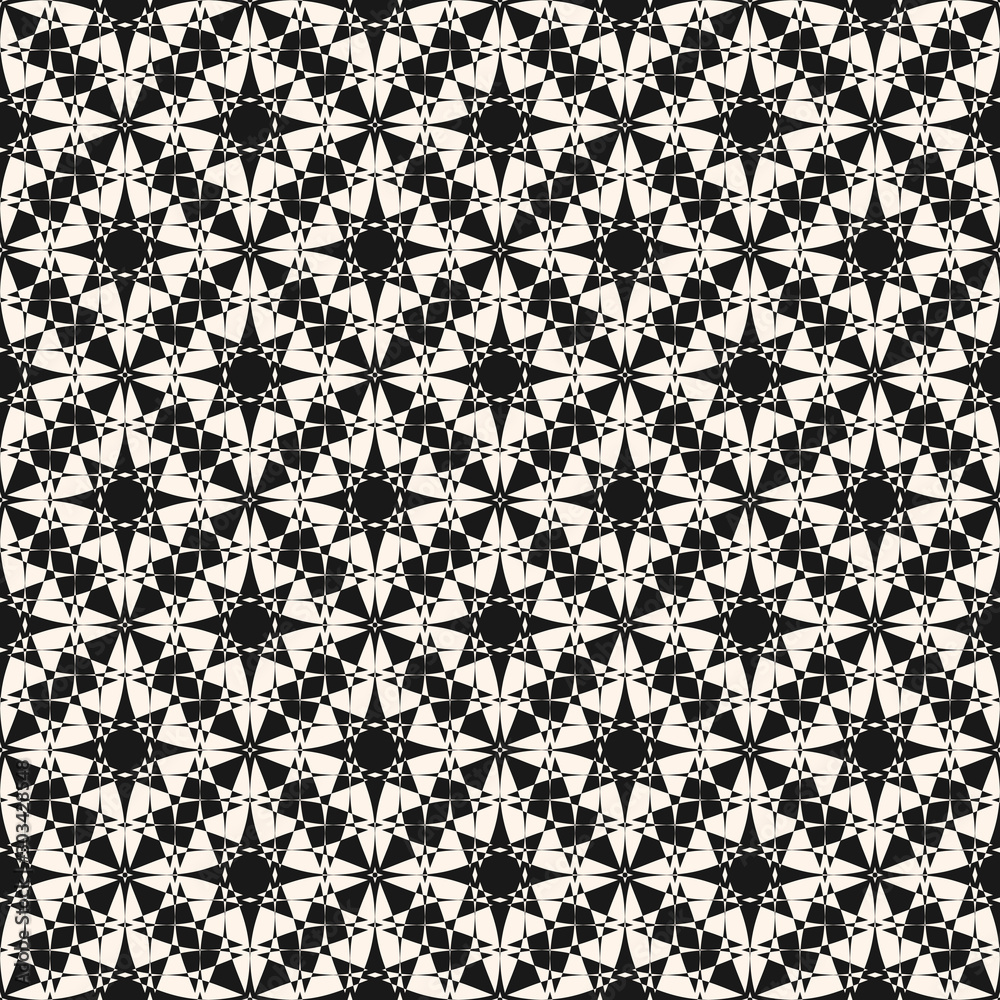Abstract mosaic seamless pattern. Vector monochrome ornamental background