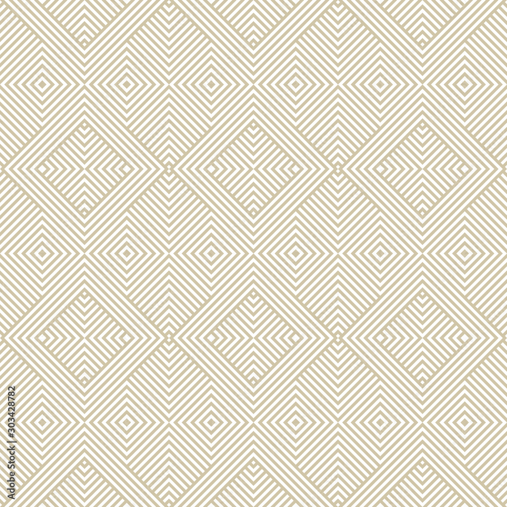 Subtle golden lines vector geometric seamless pattern. Squares, repeat tiles