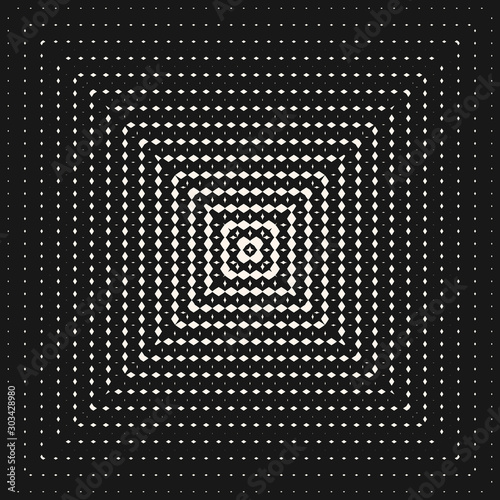 Monochrome square geometric seamless pattern with radial halftone transition