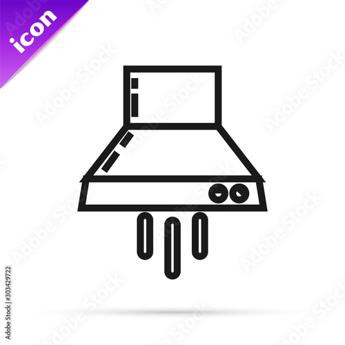 Black line Kitchen extractor fan icon isolated on white background. Cooker hood. Kitchen exhaust. Household appliance. Vector Illustration