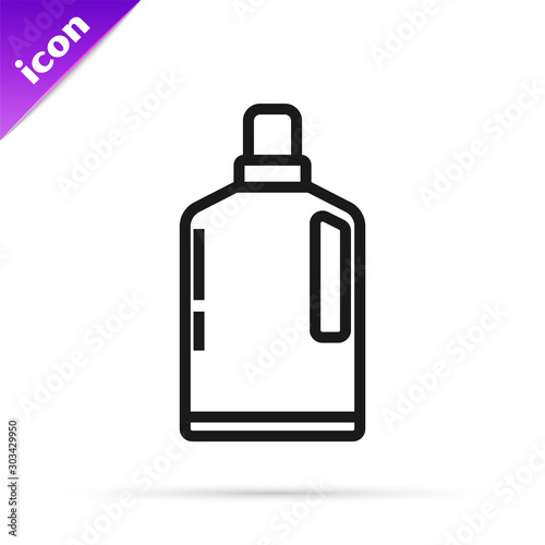 Black line Plastic bottle for liquid laundry detergent, bleach, dishwashing liquid or another cleaning agent icon isolated on white background. Vector Illustration