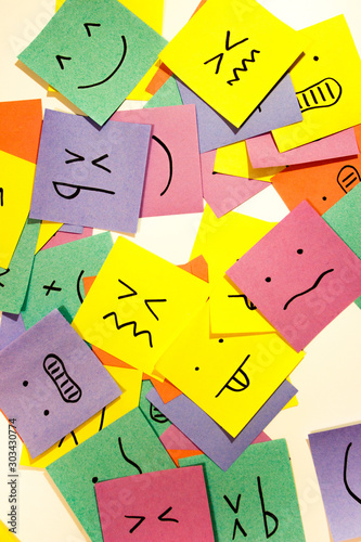 set of funny colored stickers with different emotions