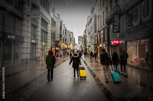 Tourists leaving city after new year celebration in Brussels on January 1, 2019.  photo