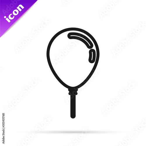 Black line Balloon with ribbon icon isolated on white background. Vector Illustration