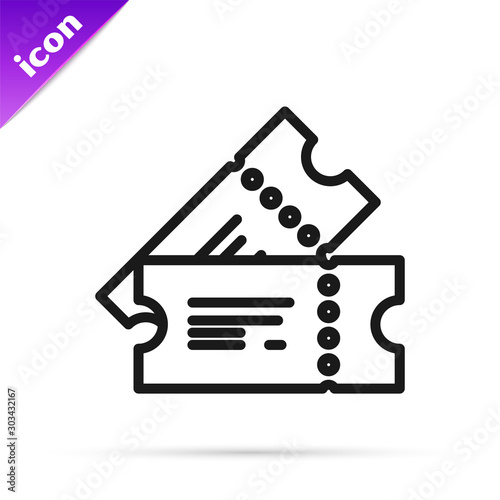 Black line Cinema ticket icon isolated on white background. Vector Illustration