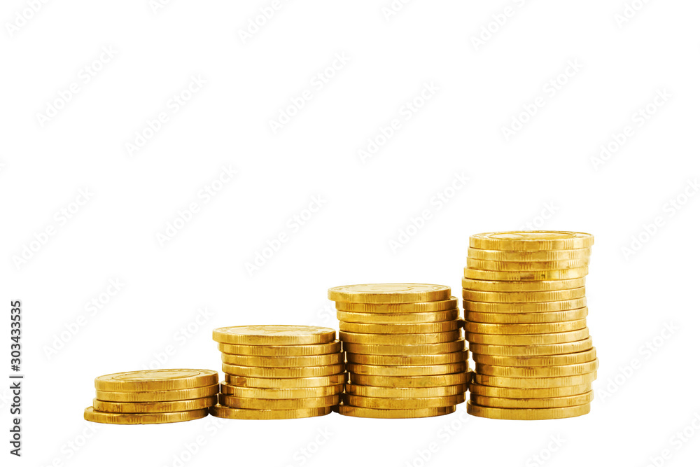 Golden money pile coins on white background Golden money pile coins on white background