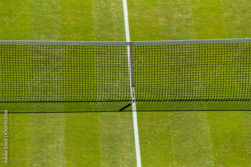Tennis lawn Court, net grass and baseline 