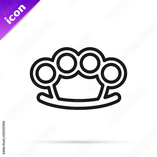 Black line Brass knuckles icon isolated on white background. Vector Illustration