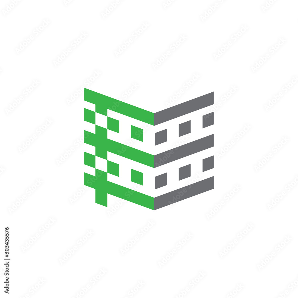 tall hospital building geometric design logo vector