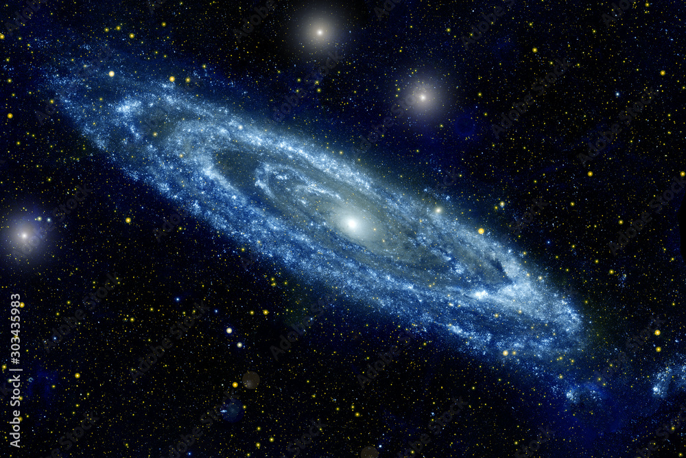 Naklejka Beautiful galaxy in blue with stars. Elements of this image were furnished by NASA.