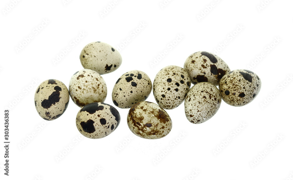 Quail eggs isolated on white background.