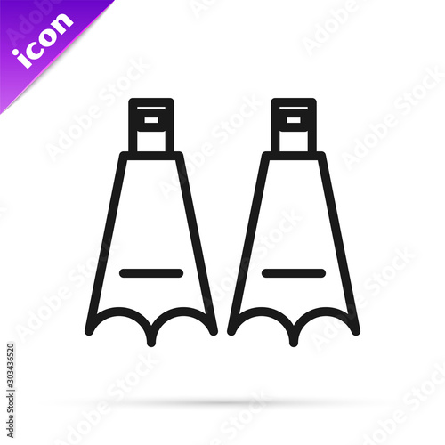 Black line Rubber flippers for swimming icon isolated on white background. Diving equipment. Extreme sport. Diving underwater equipment. Vector Illustration