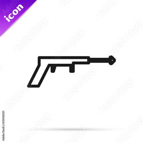 Black line Fishing harpoon icon isolated on white background. Fishery manufacturers for catching fish under water. Diving underwater equipment. Vector Illustration
