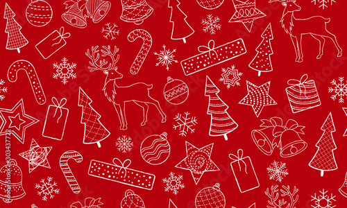 Modern christmas pattern. Hand Drawn vector illustration. Wrapping paper pattern. Background with abstract elements. 