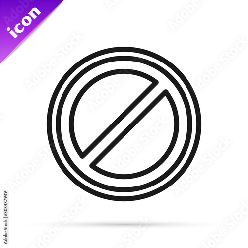 Black line Stop sign icon isolated on white background. Traffic regulatory warning stop symbol. Vector Illustration