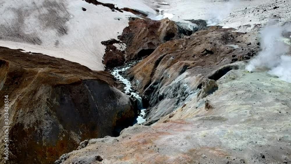 Kamchatka Peninsula, nature of Russia. The crater of the active volcano Mutnovsky. Video shooting from a drone in the air Kamchatka Peninsula, nature of Russia. The crater of the active volcano Mutnovsky. Video shooting from a drone in the air