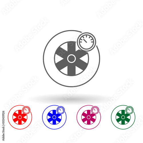 Wheel pressure multi color icon. Simple glyph, flat vector of car repear icons for ui and ux, website or mobile application