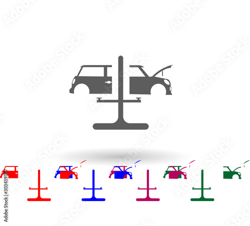 Car on the lift wheel change multi color icon. Simple glyph  flat vector of car repear icons for ui and ux  website or mobile application