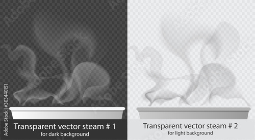 Vector set of transparent steam over cup collection on white and dark background photo