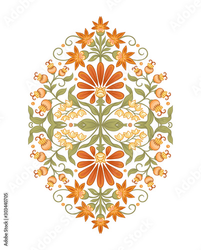 Tradition mughal motif, fantasy flowers in retro, vintage style. Element for design. Vector illustration. Isolated on white background..