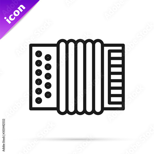 Black line Musical instrument accordion icon isolated on white background. Classical bayan, harmonic. Vector Illustration