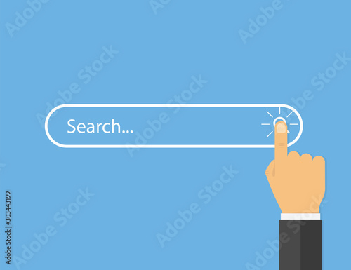 Hand clicking search frame. Multimedia interface. Future vector illustration flat style. Hand click vector. Multimedia button icon vector. Virtual technology.
