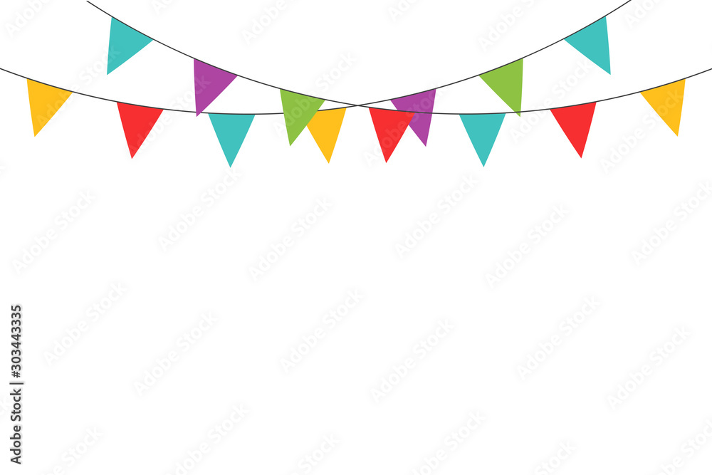 Realistic ribbon on yellow backdrop. Happy carnival. Confetti festive colorful carnival illustration. Celebrate background.