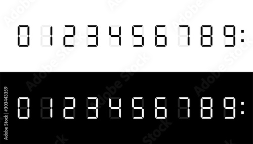 Digital numbers in flat style on black and white background. Digital numbers set. Digital technology background. Isolated vector sign symbol.