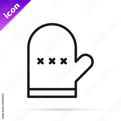 Black line Oven glove icon isolated on white background. Kitchen potholder sign. Cooking glove. Vector Illustration