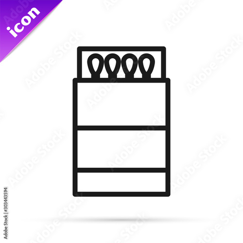 Black line Open matchbox and matches icon isolated on white background. Vector Illustration