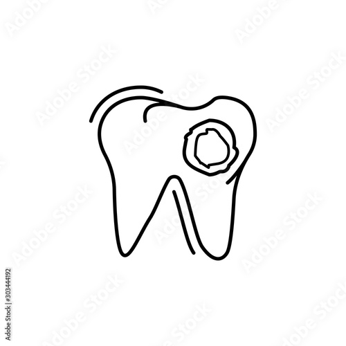 Dental caries tooth hole icon. Simple line, outline vector of dentistry icons for ui and ux, website or mobile application