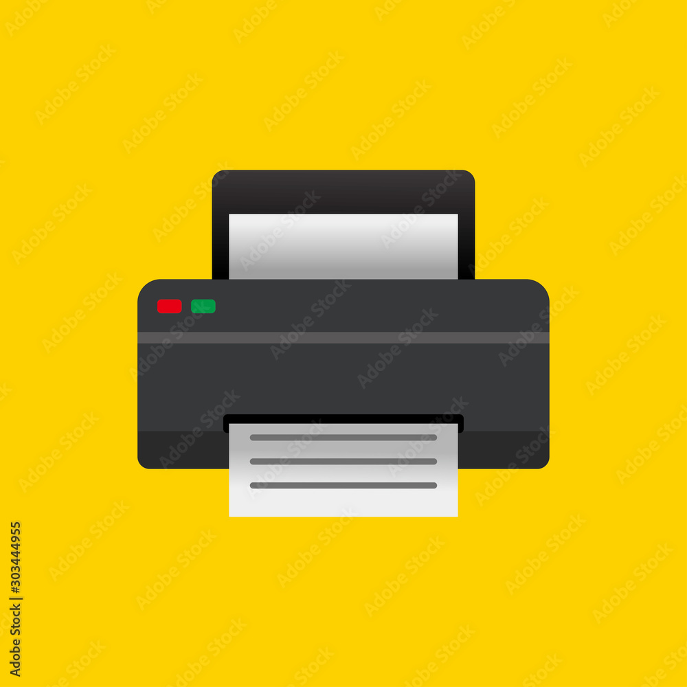 Printer vector illustration with simple flat design isolated on yellow background Printer vector illustration with simple flat design isolated on yellow background