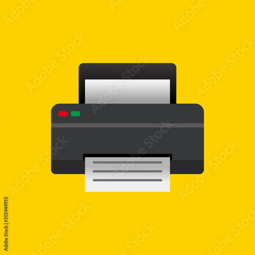 Printer vector illustration with simple flat design isolated on yellow background 
