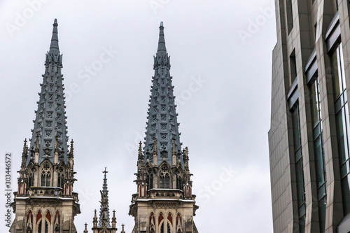 Towers of St. Nicholas Roman Catholic Cathedral in Kyiv  Ukraine