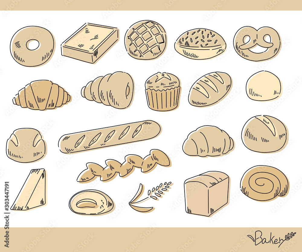 パンイラストセット ミリペン風パステル Stock Vector Adobe Stock パンイラストセット ミリペン風パステル Stock Vector Adobe Stock