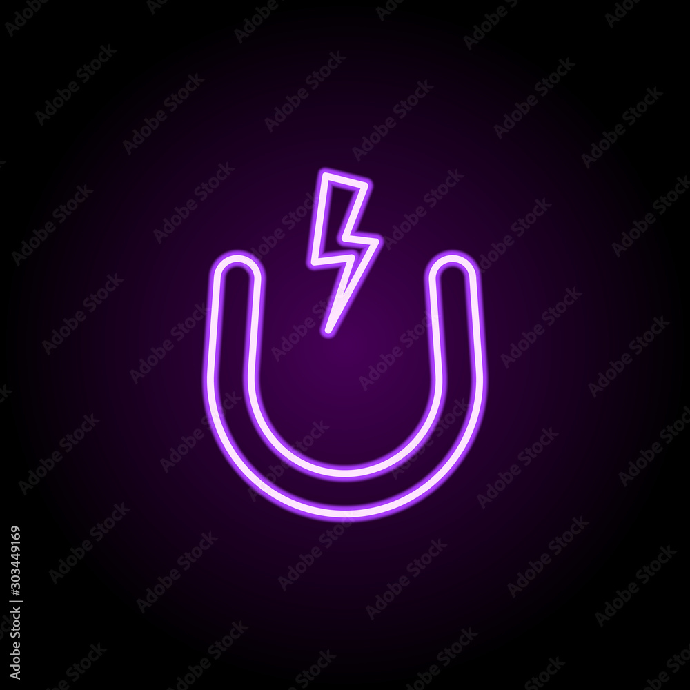 Magnet neon icon. Simple thin line, outline vector of school icons for ui and ux, website or mobile application Magnet neon icon. Simple thin line, outline vector of school icons for ui and ux, website or mobile application