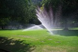 Water irrigation, sprinklers, used to water grass and trees in park