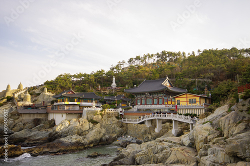 Yonggungsa temple and sea in Busan, Korea photo